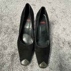 JAZZ Black Suede Snakeskin Pumps Size 8M Vintage Made in Spain